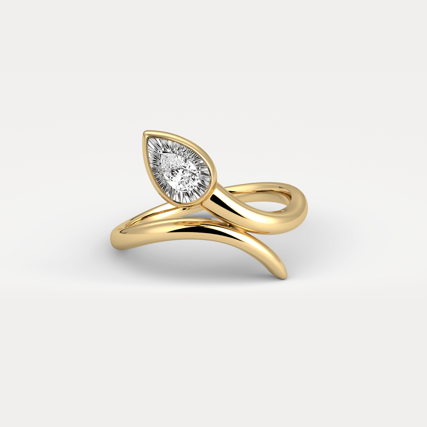 Wave Bezel Pear Diamond Ring in Sterling Silver - Rings