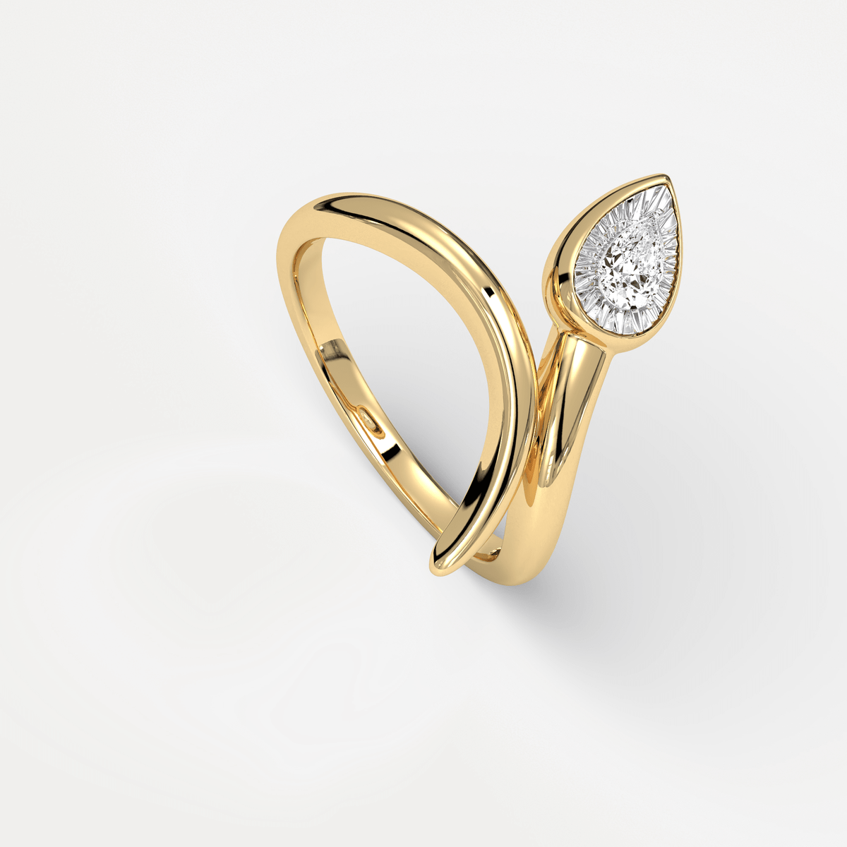 Wave Bezel Pear Diamond Ring in Sterling Silver - Rings