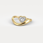Heart Shaped Diamond Bezel Wave Ring in Sterling Silver - Rings
