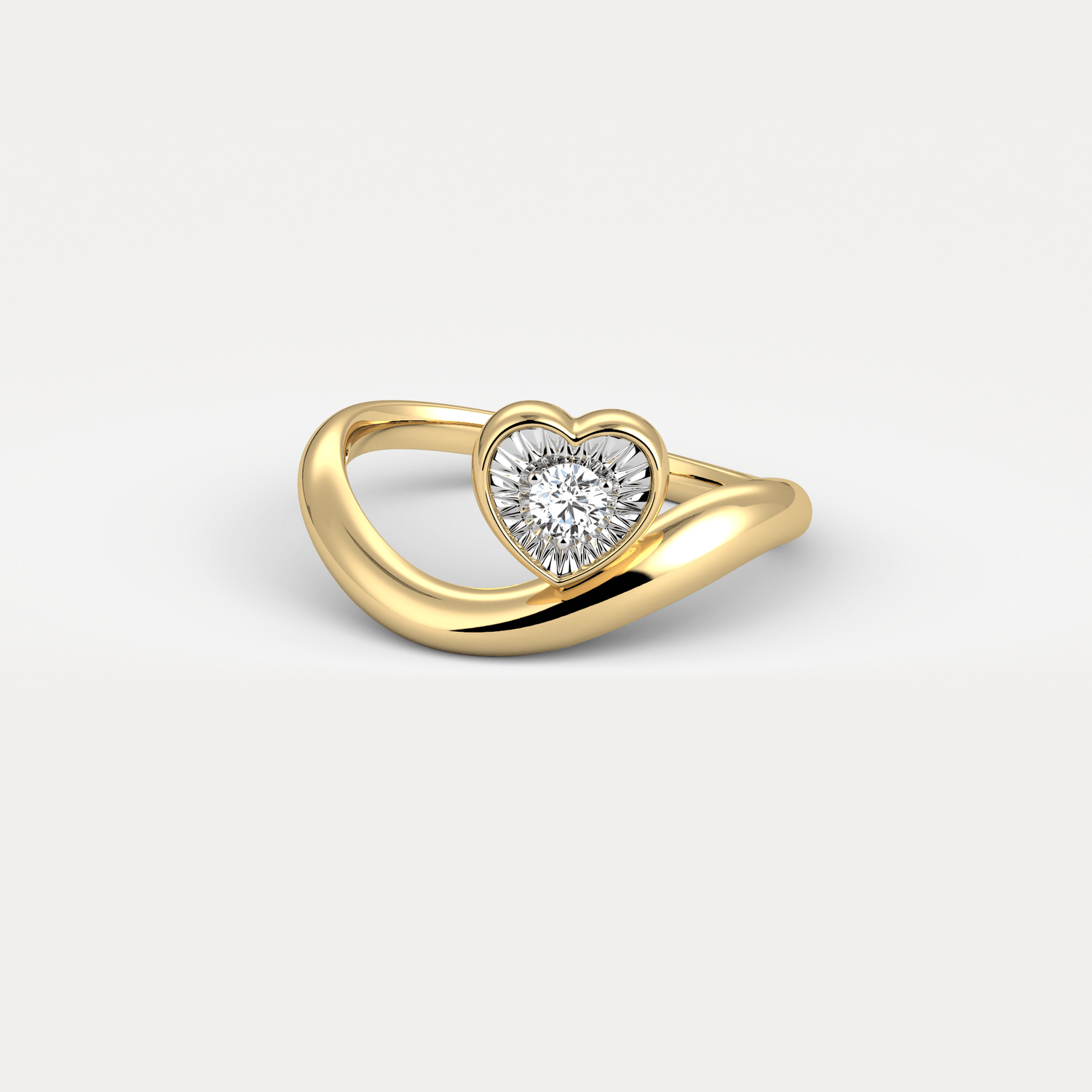 Heart Shaped Diamond Bezel Wave Ring in Sterling Silver - Rings