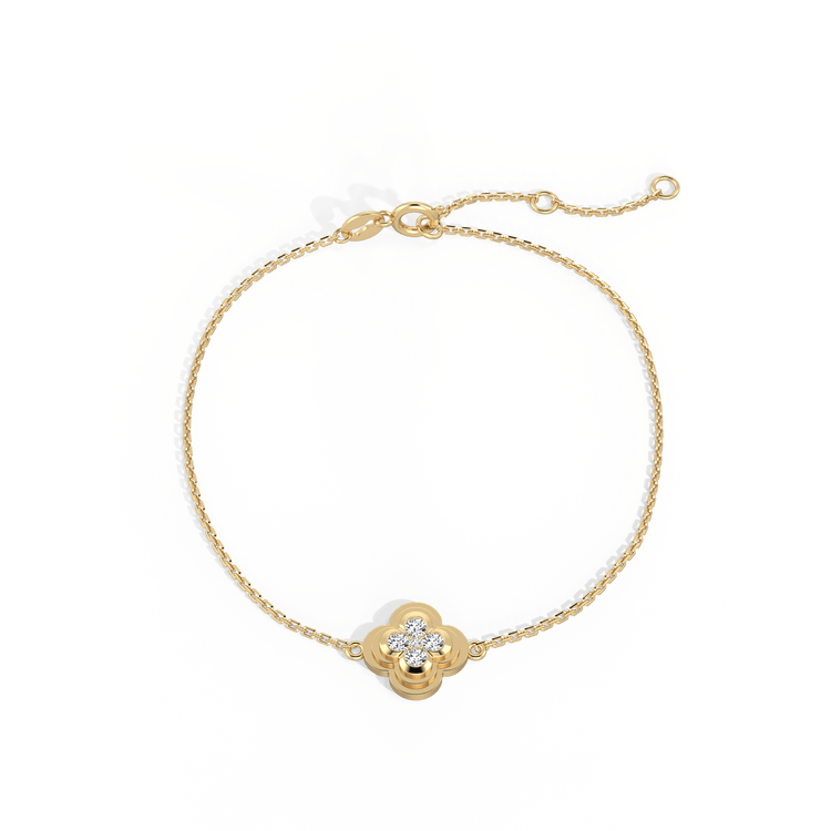 Lab Grown Diamond Station Clover Bracelet in 14K Solid Gold/Platinum - Bracelets