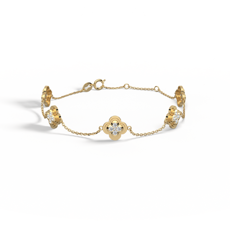 Lab Grown Diamond Clover Bracelet in 14K Solid Gold/Platinum