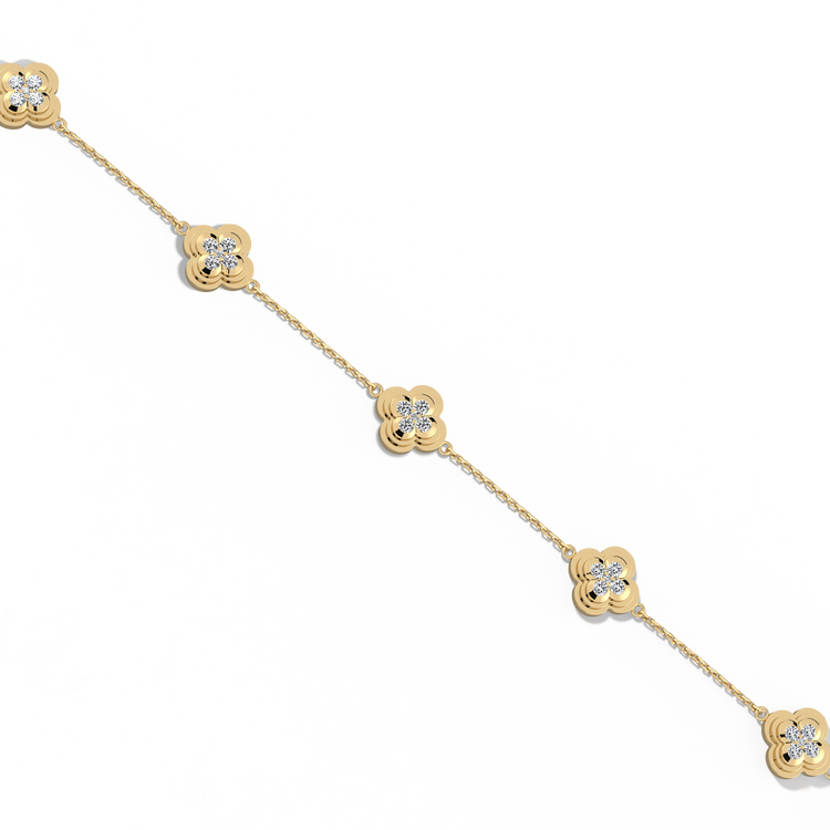 Lab Grown Diamond Clover Bracelet in 14K Solid Gold/Platinum