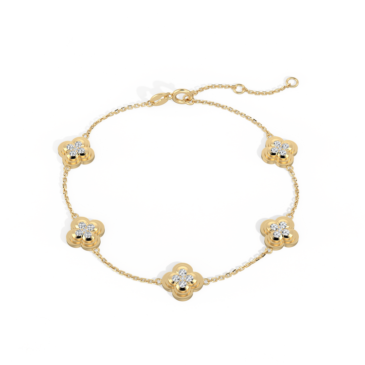 Lab Grown Diamond Clover Bracelet in 14K Solid Gold/Platinum