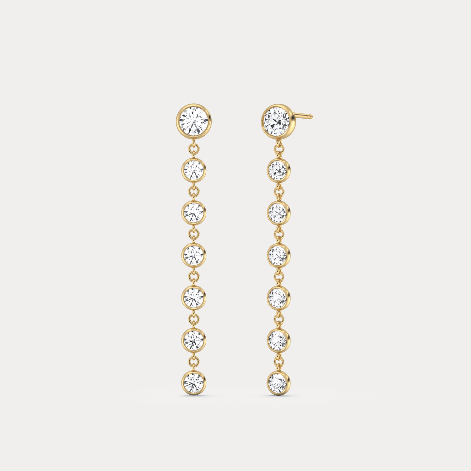 Bezel Lab Diamond Linear Drop Earrings in 14K Gold/Platinum - Earrings
