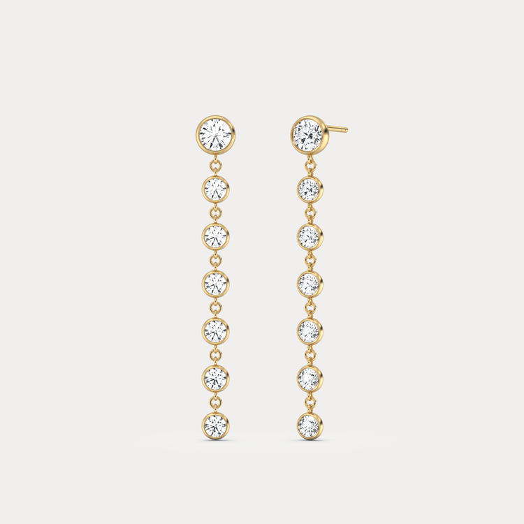 Bezel Lab Diamond Linear Drop Earrings in 14K Gold/Platinum - Earrings