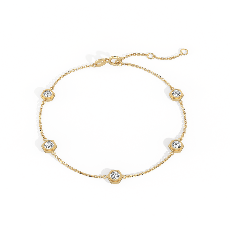 Hexagon Bezel Lab Grown Diamond Bracelet in 14K Solid Gold/Platinum - Bracelets