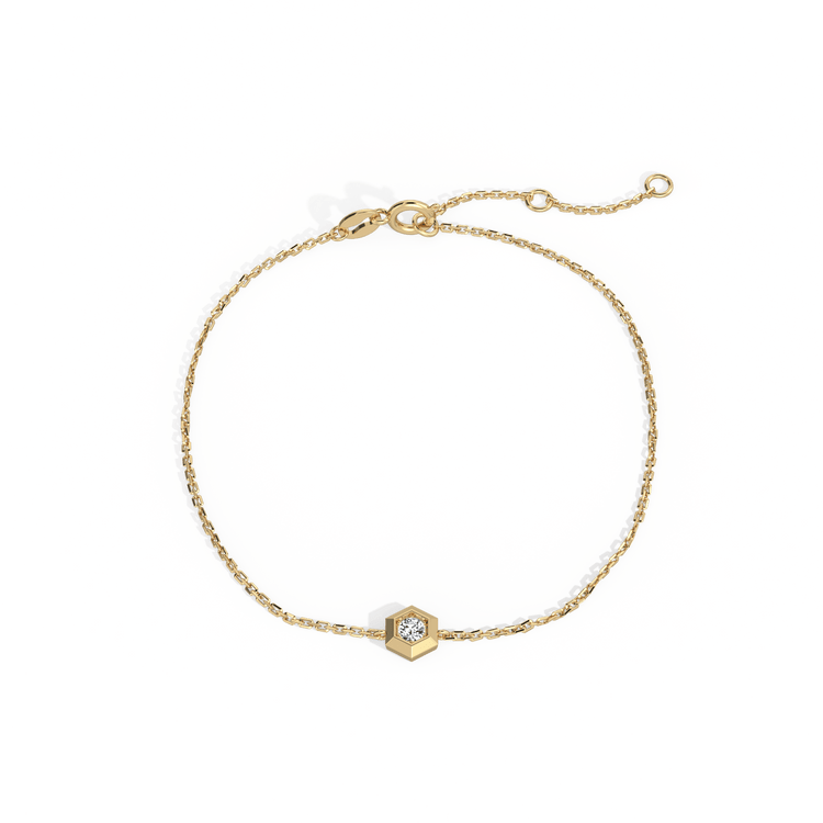 Hexagon Lab Grown Diamond Chain Bracelet in 14K Solid Gold/Platinum - Bracelets