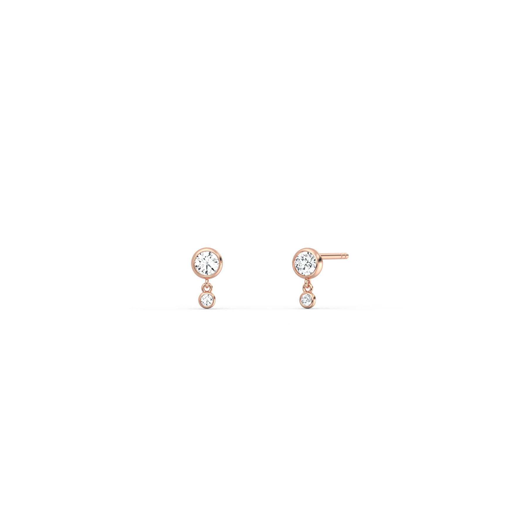 14K Solid Gold Drop Stud Earring With Lab Diamond - 