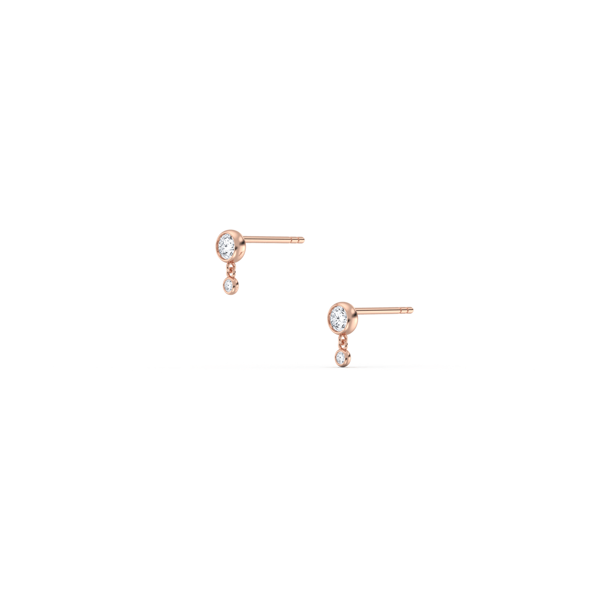 14K Solid Gold Drop Stud Earring With Lab Diamond - 