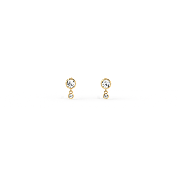 14K Solid Gold Drop Stud Earring With Lab Diamond - 