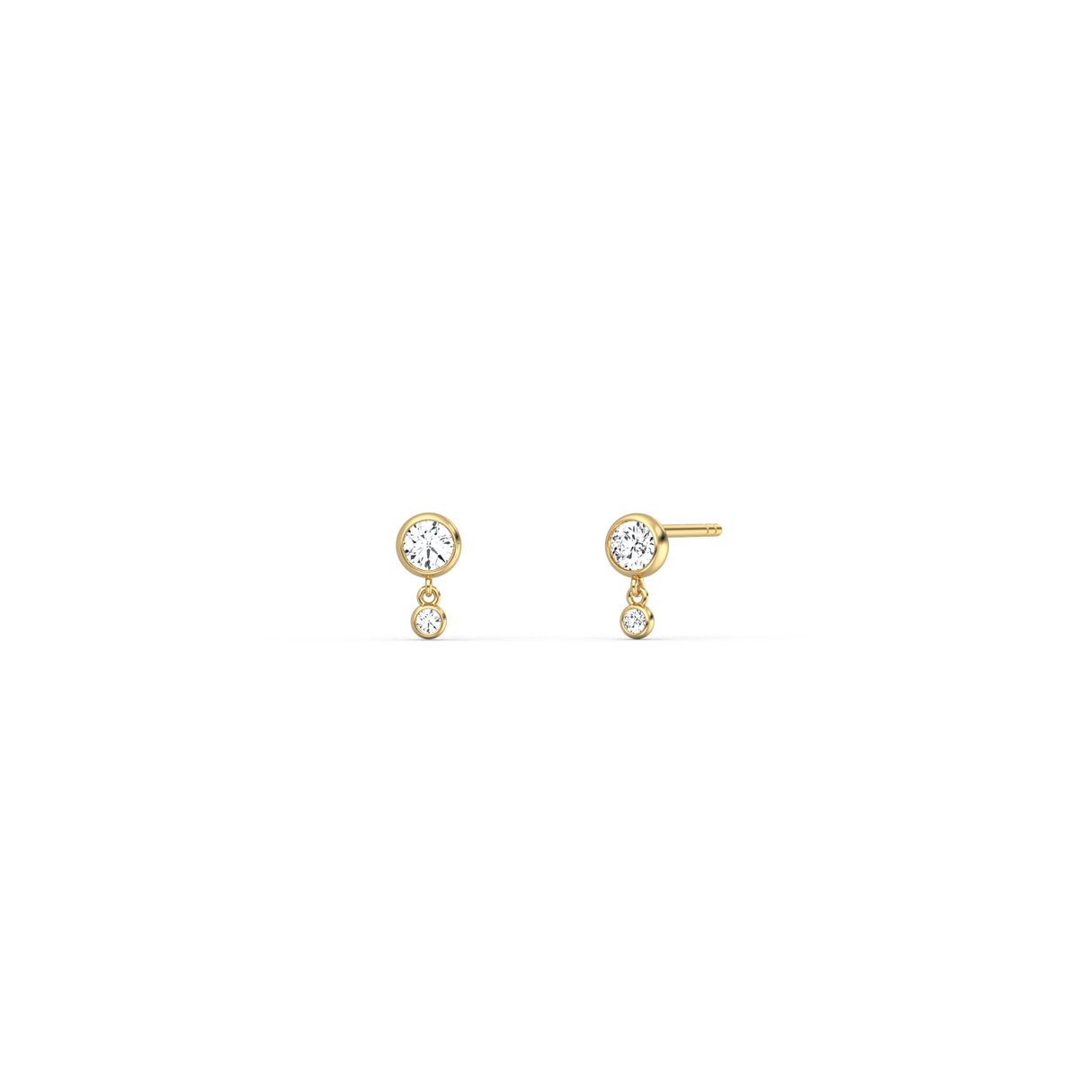 14K Solid Gold Drop Stud Earring With Lab Diamond - 