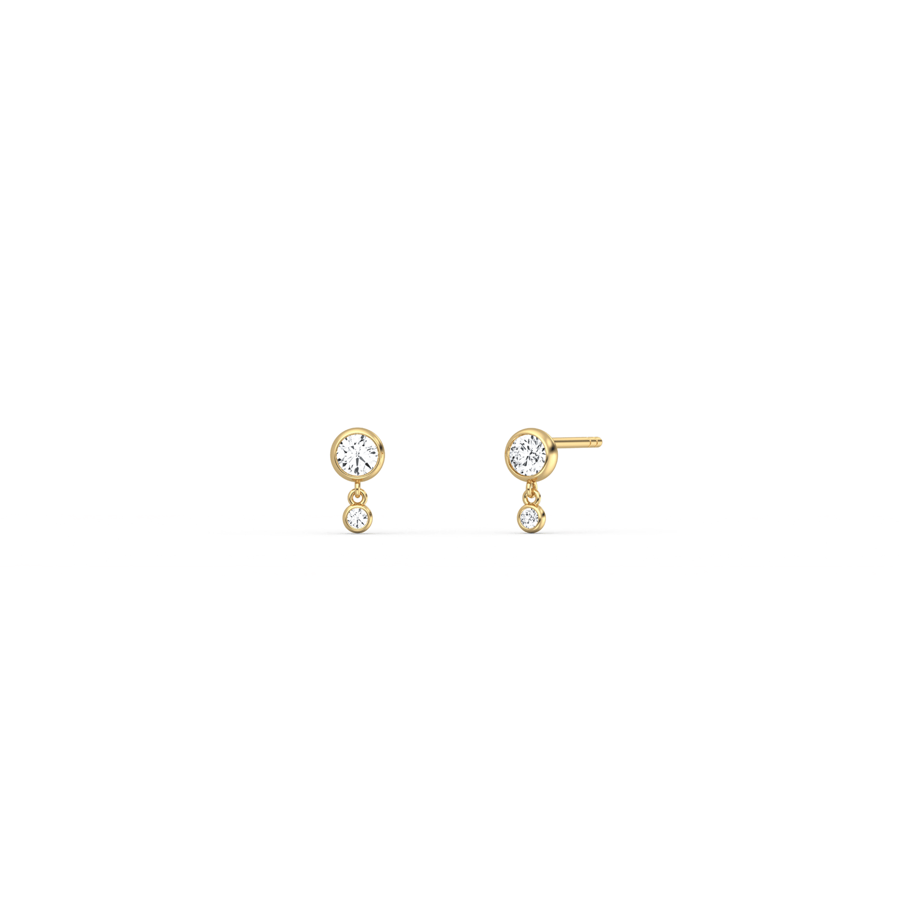 14K Solid Gold Drop Stud Earring With Lab Diamond - 