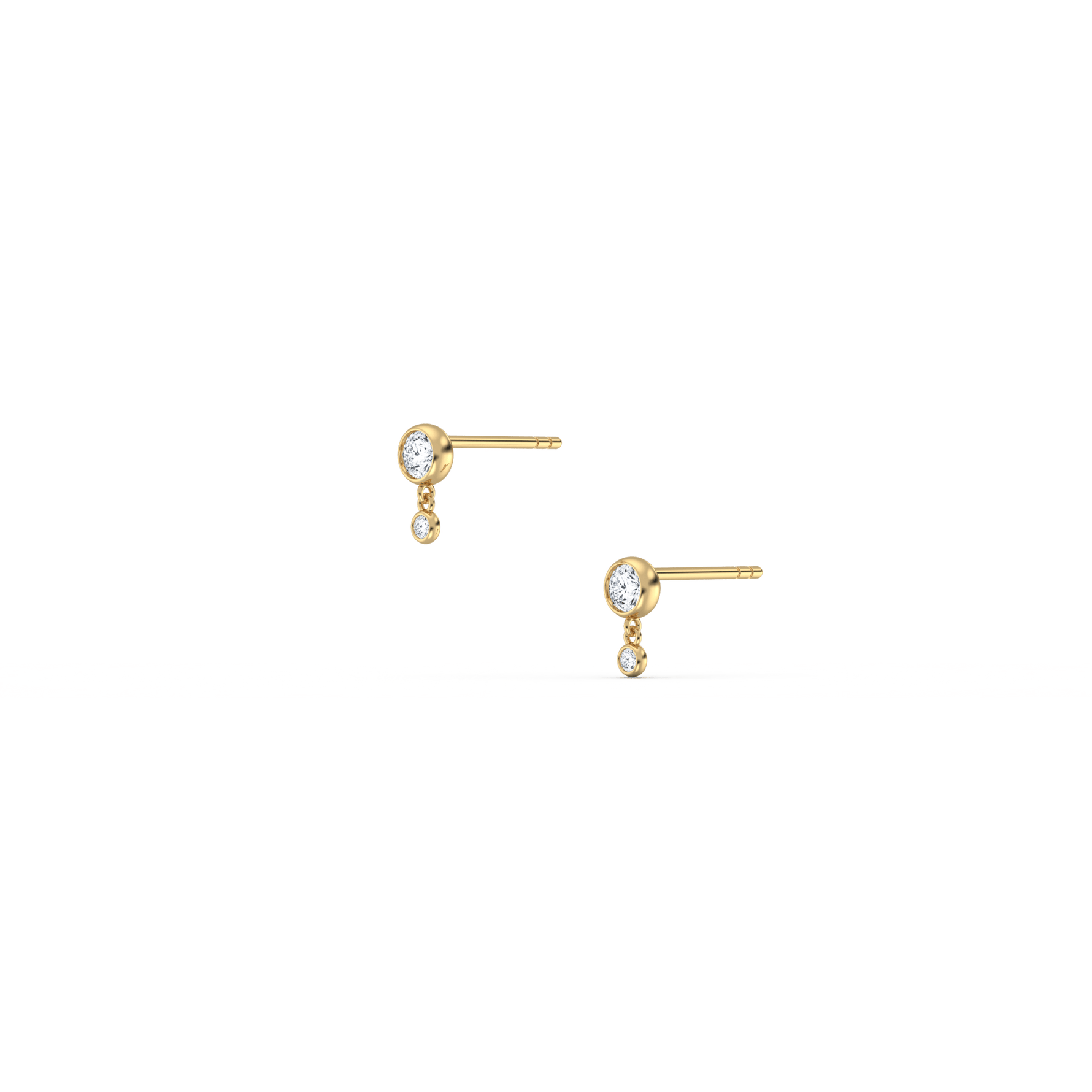 14K Solid Gold Drop Stud Earring With Lab Diamond - 