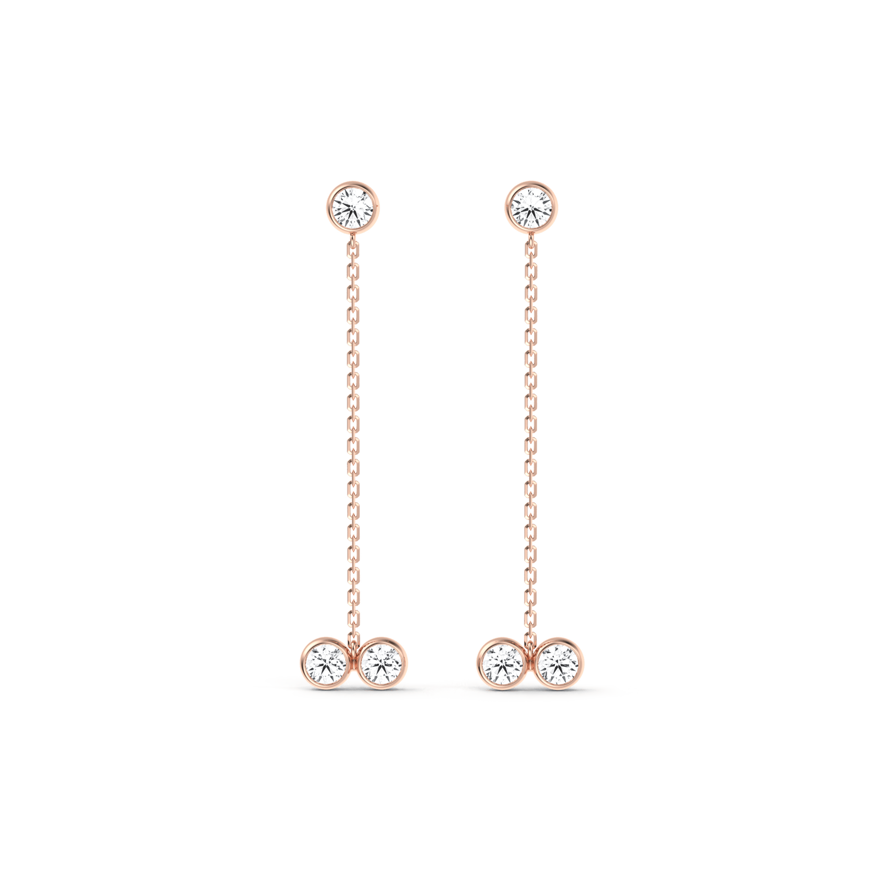 14K Solid Gold Chain Dangle Earring With Lab Diamond - 