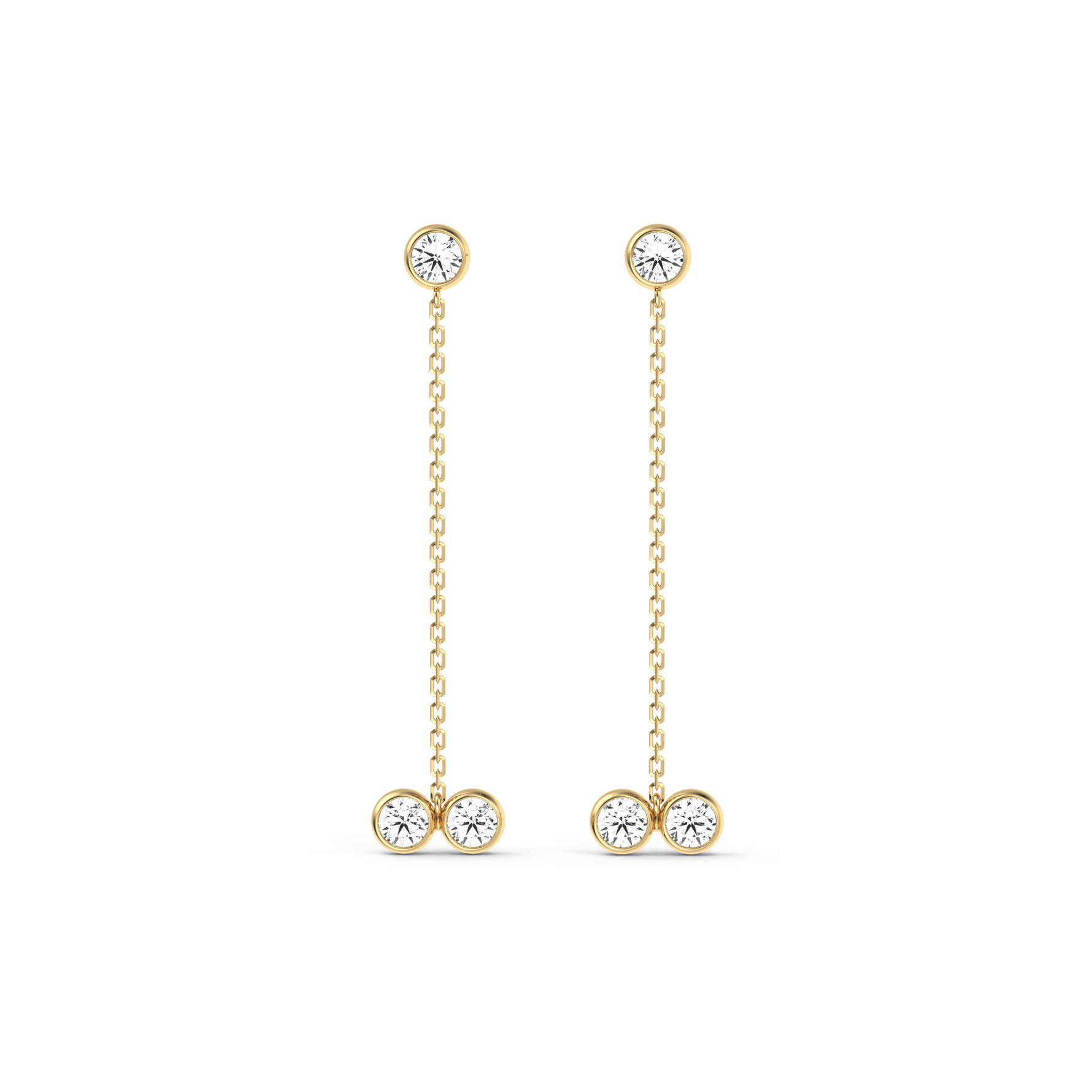 14K Solid Gold Chain Dangle Earring With Lab Diamond - 