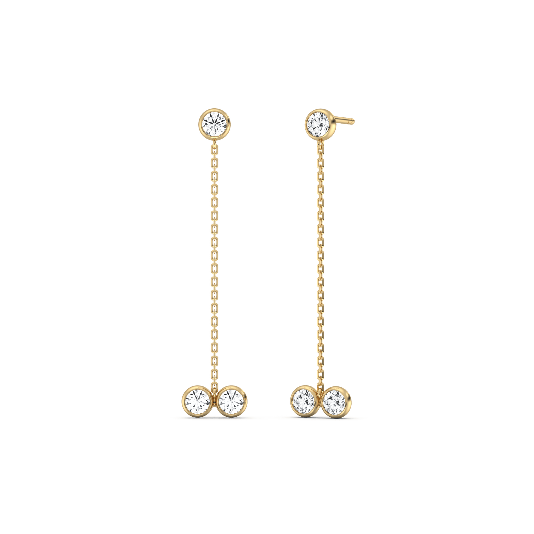 14K Solid Gold Chain Dangle Earring With Lab Diamond - 