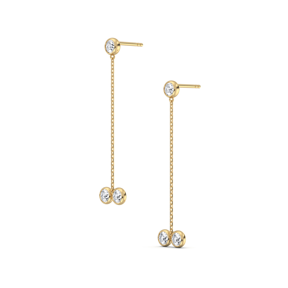 14K Solid Gold Chain Dangle Earring With Lab Diamond - 