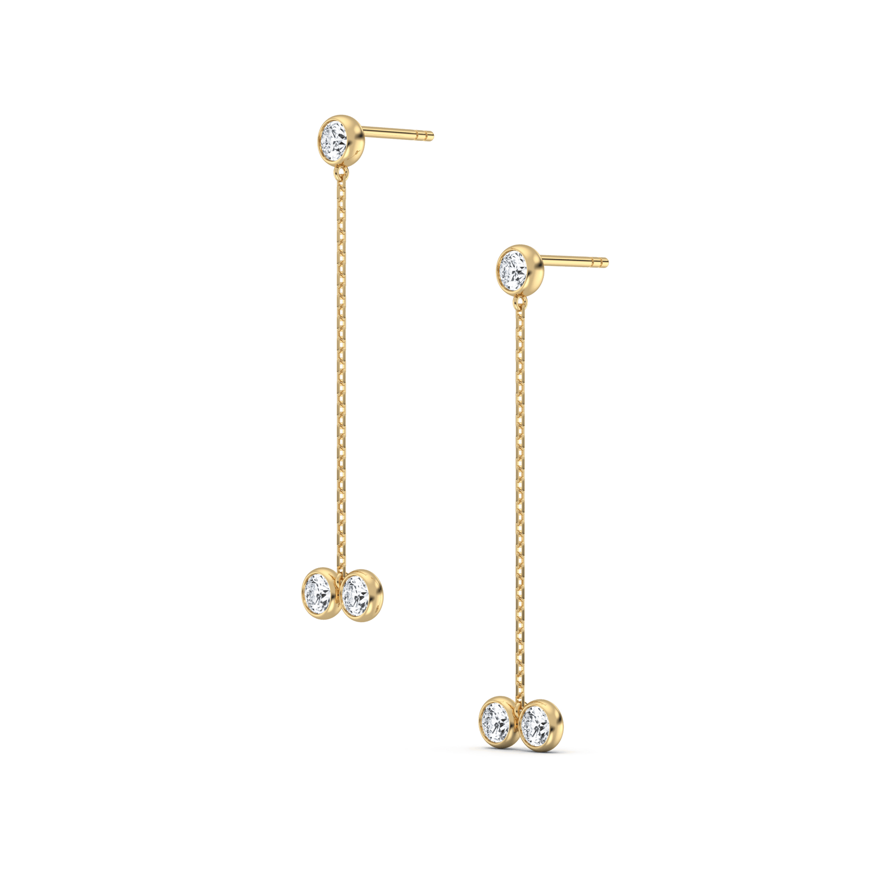 14K Solid Gold Chain Dangle Earring With Lab Diamond - 