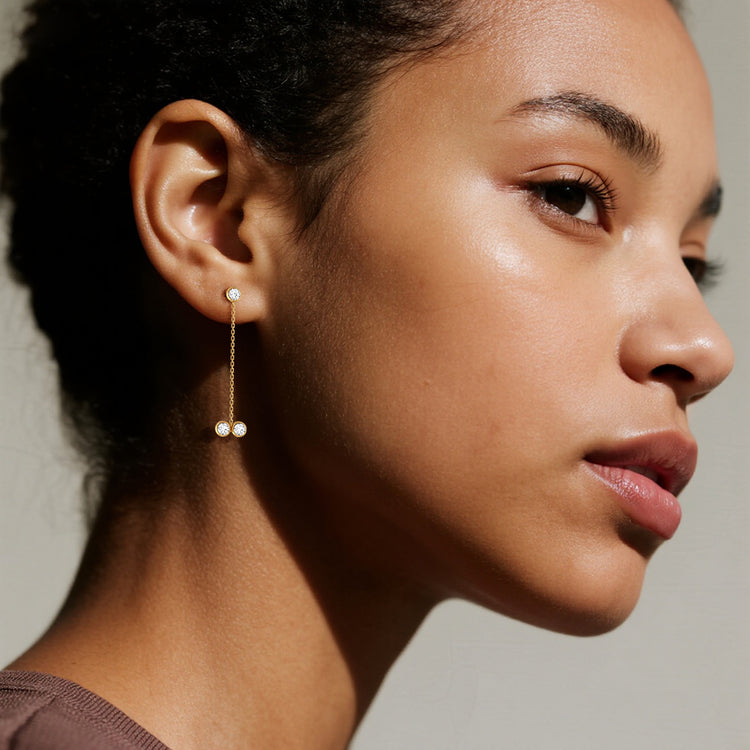 14K Solid Gold Chain Dangle Earring With Lab Diamond - 