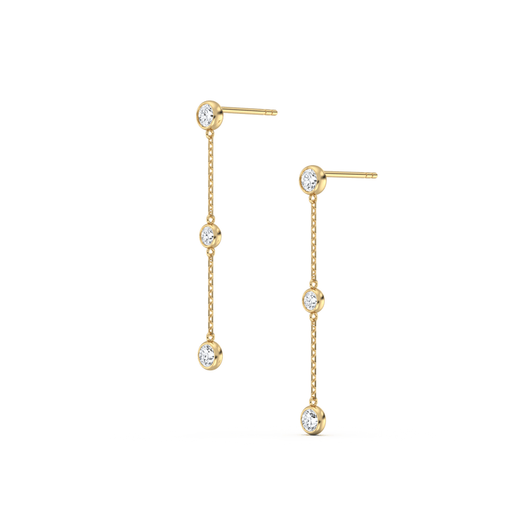 14K Solid Gold Bezel Set Drop Earring With Lab Diamond - 