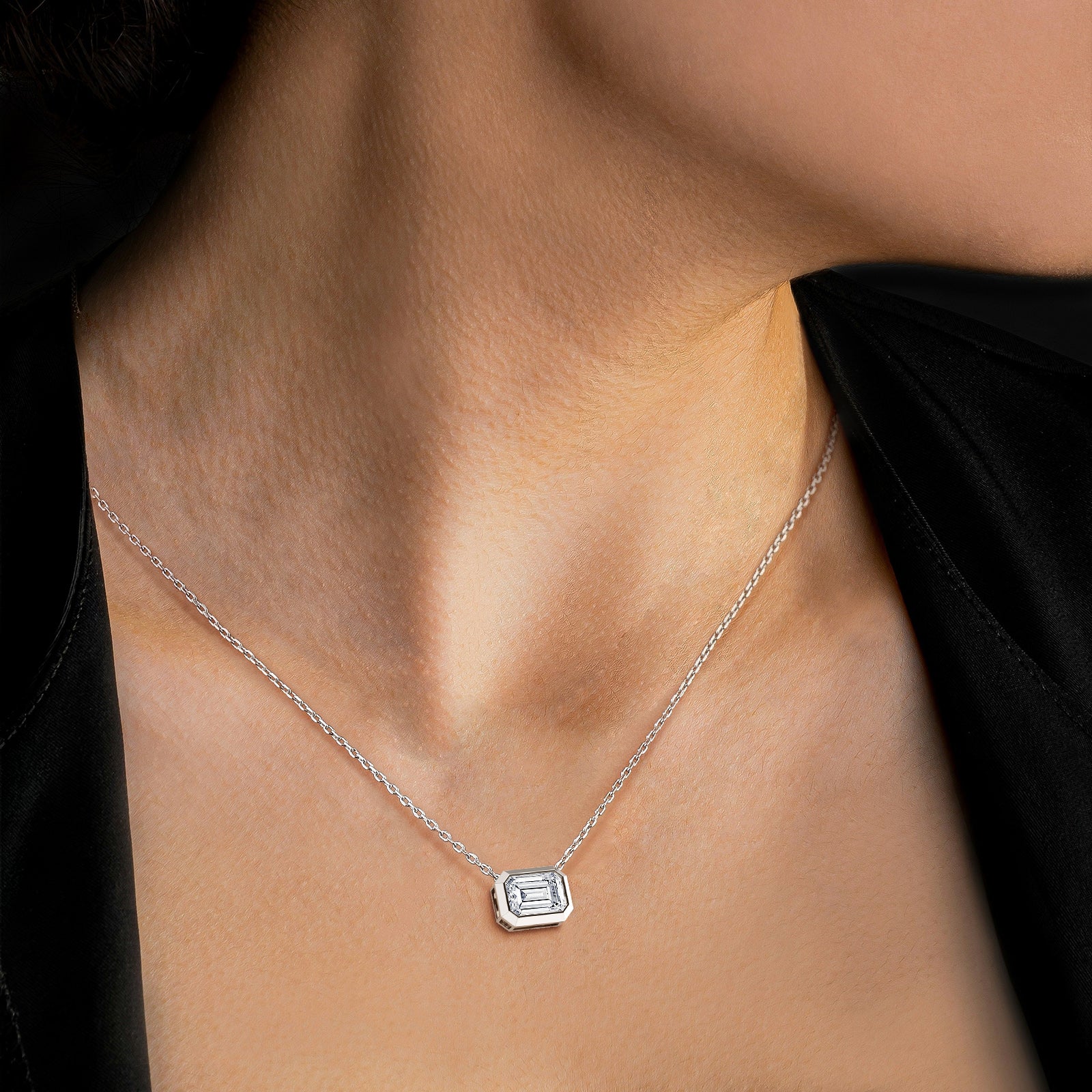 1CT Lab Grown Diamond Bezel Set Pendant Neckalce In 14K Solid Gold/Platinum - Necklaces