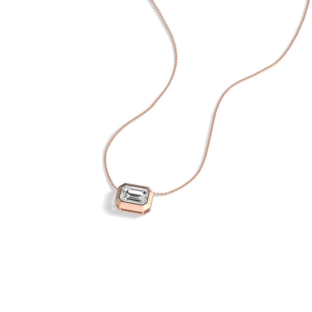 1CT Lab Grown Diamond Bezel Set Pendant Neckalce In 14K Solid Gold/Platinum - Necklaces