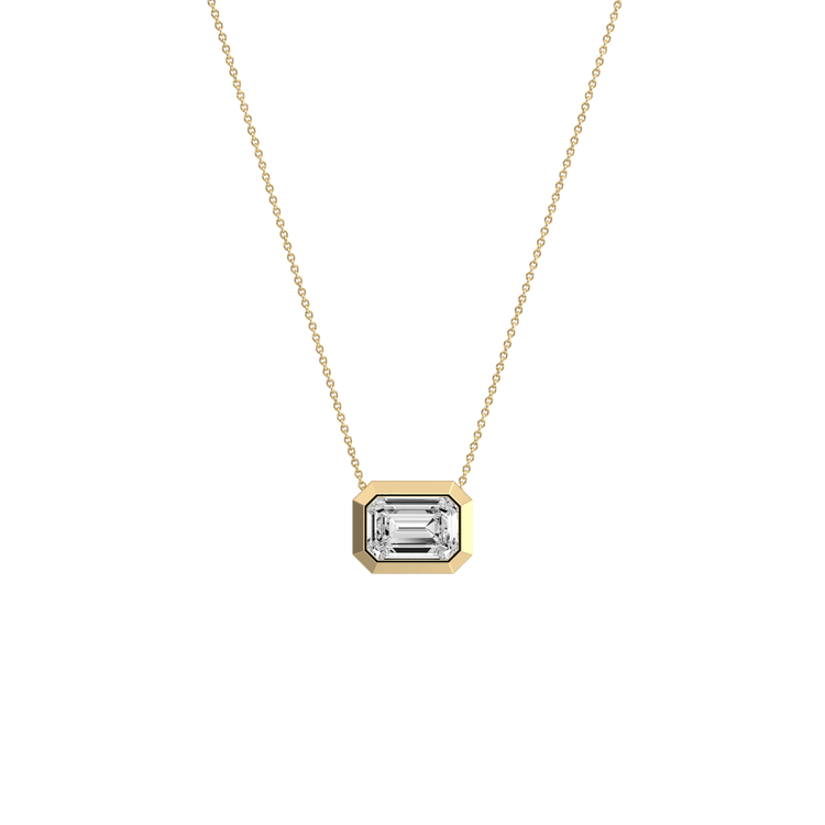 1CT Lab Grown Diamond Bezel Set Pendant Neckalce In 14K Solid Gold/Platinum - Necklaces
