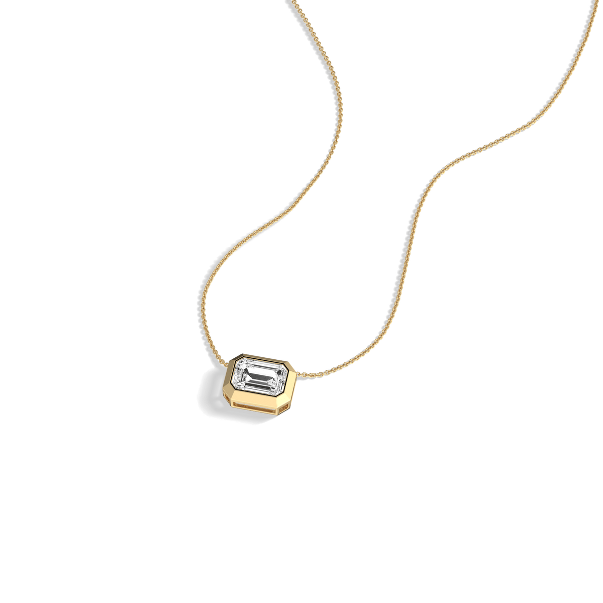 1CT Lab Grown Diamond Bezel Set Pendant Neckalce In 14K Solid Gold/Platinum - Necklaces