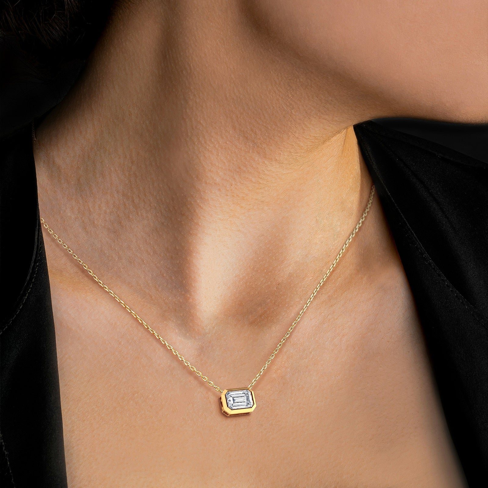 1CT Lab Grown Diamond Bezel Set Pendant Neckalce In 14K Solid Gold/Platinum - Necklaces
