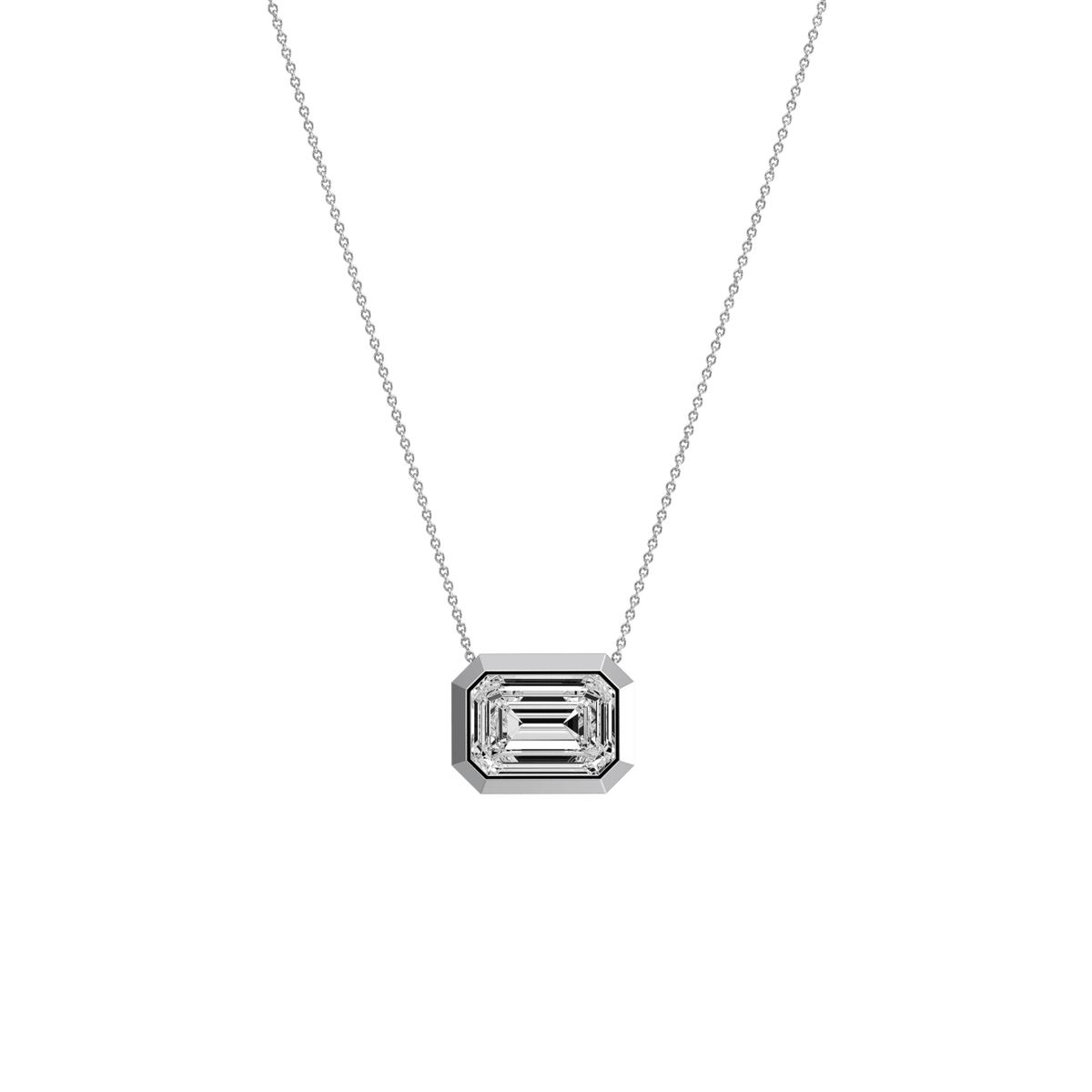 2CT Lab Grown Diamond Bezel Set Pendant Neckalce In 14K Solid Gold/Platinum - Necklaces