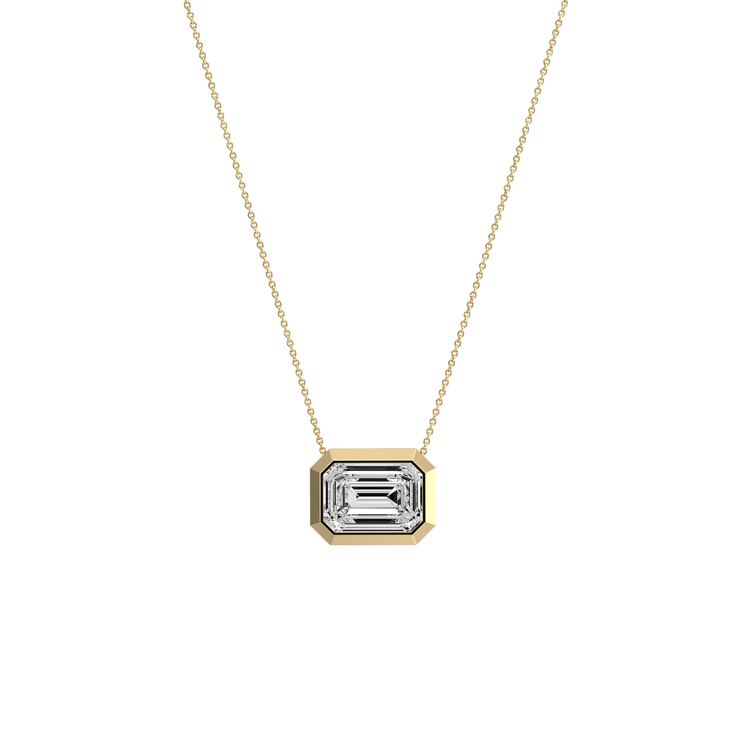 2CT Lab Grown Diamond Bezel Set Pendant Neckalce In 14K Solid Gold/Platinum - Necklaces