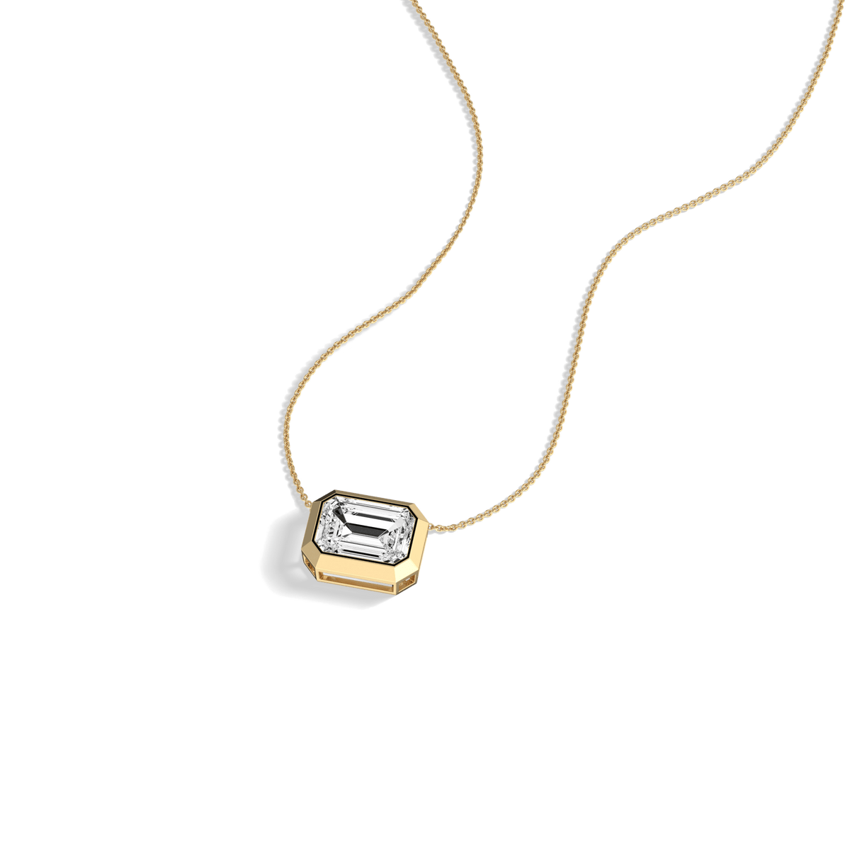 2CT Lab Grown Diamond Bezel Set Pendant Neckalce In 14K Solid Gold/Platinum - Necklaces