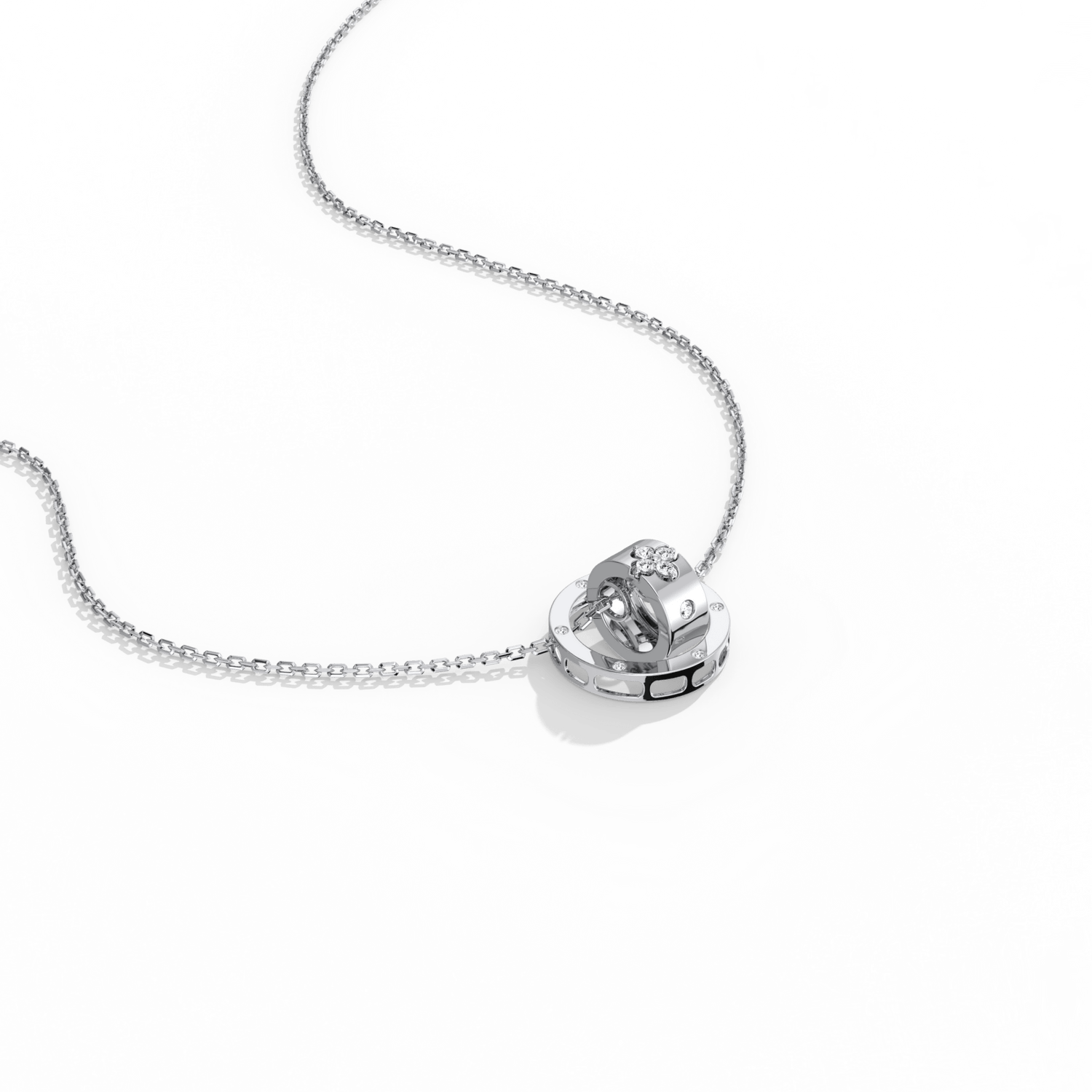 Double Ring Lab - Grown Diamond Pendant Necklace in 14K Solid Gold - Necklaces