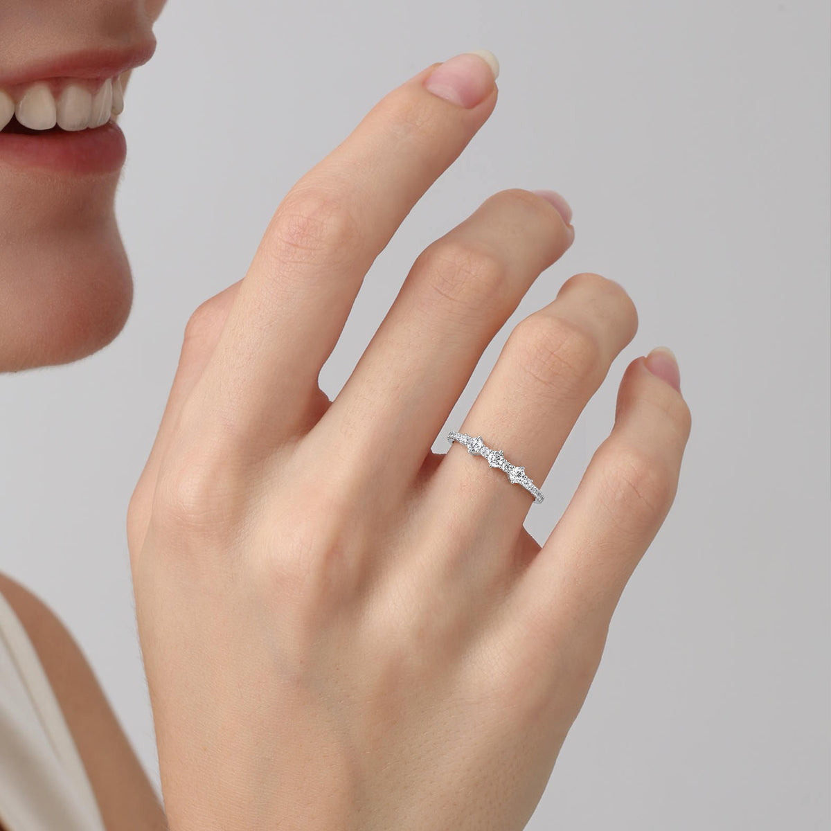 14K Solid Gold Anniversary Band Ring With Lab Diamond - Rings