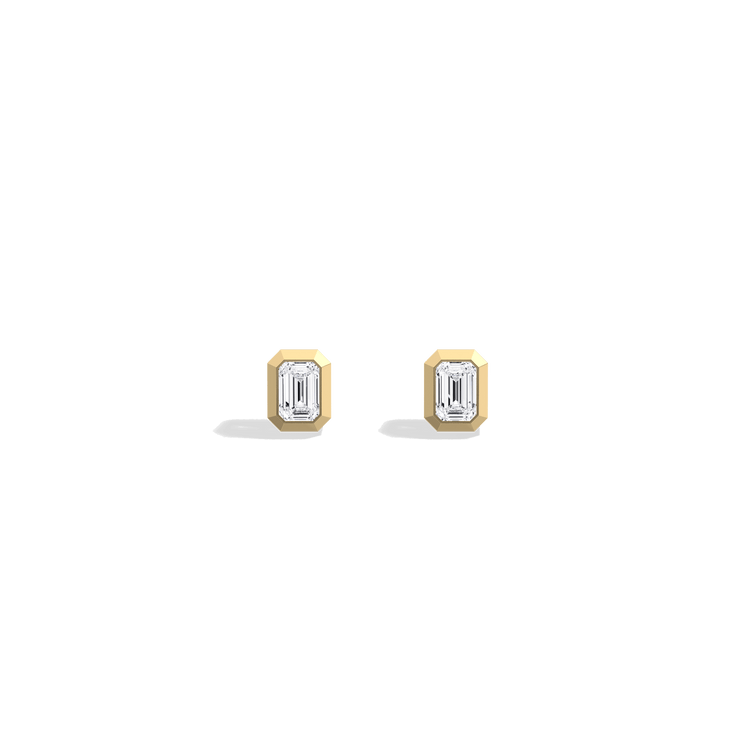 Octagon Bezel Set 1CTW Emerald Cut Single Diamond Stud Earrings - Earrings
