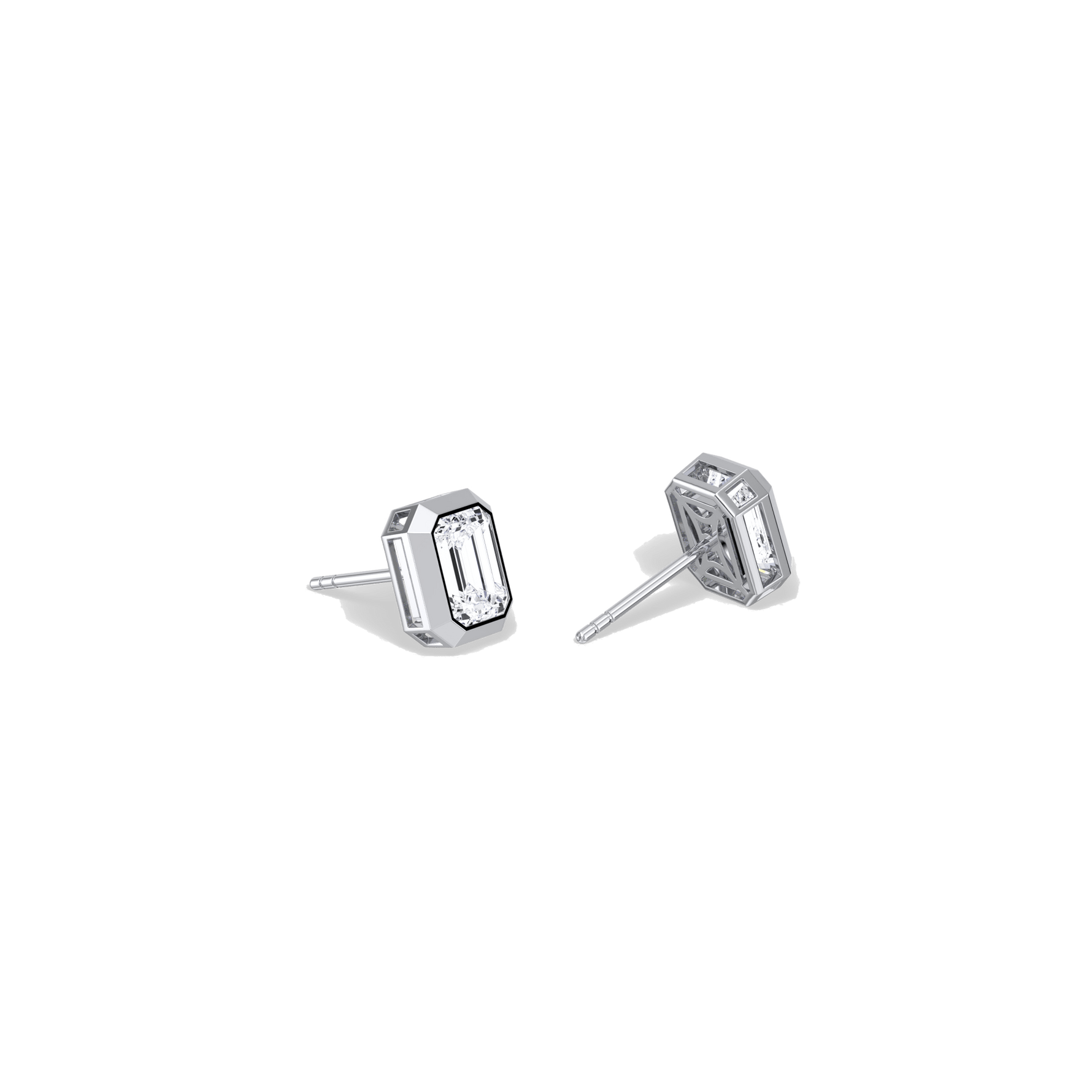Octagon Bezel Set 2CTW Emerald Cut Solitaire Diamond Stud Earrings - Earrings