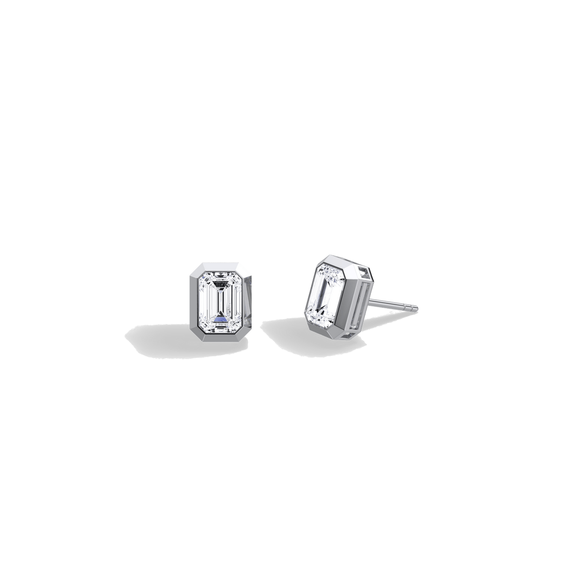 Octagon Bezel Set 2CTW Emerald Cut Solitaire Diamond Stud Earrings - Earrings