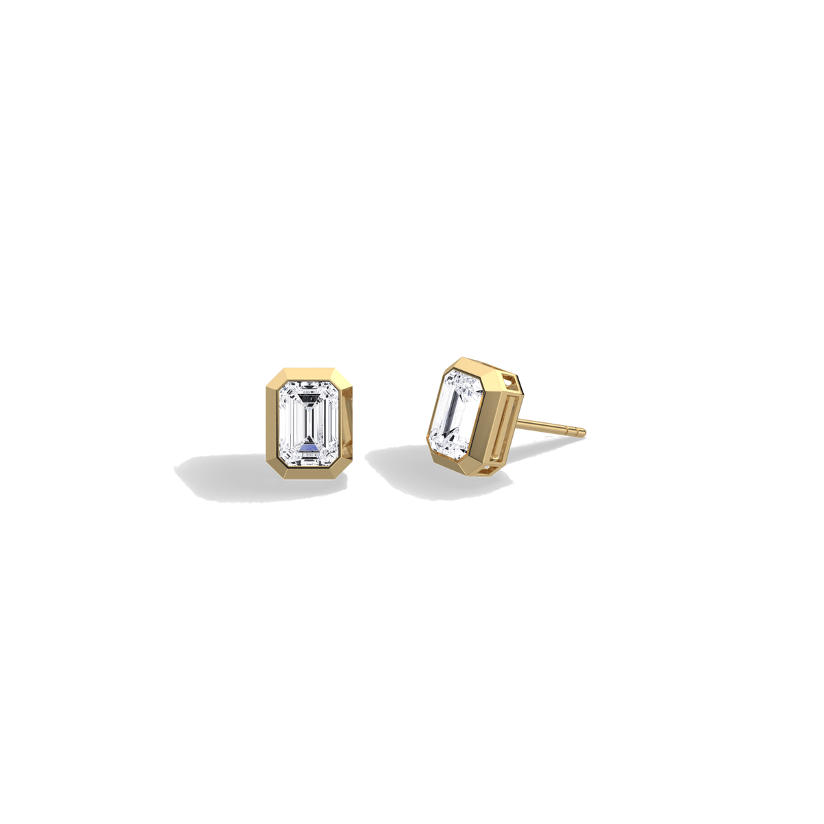 Octagon Bezel Set 2CTW Emerald Cut Solitaire Diamond Stud Earrings - Earrings