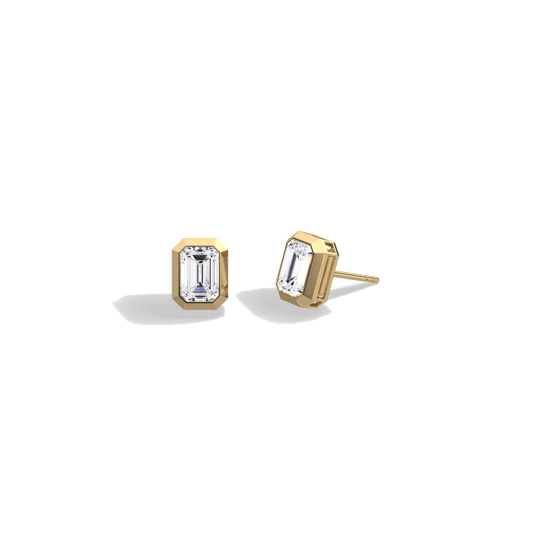 Octagon Bezel Set 2CTW Emerald Cut Solitaire Diamond Stud Earrings - Earrings