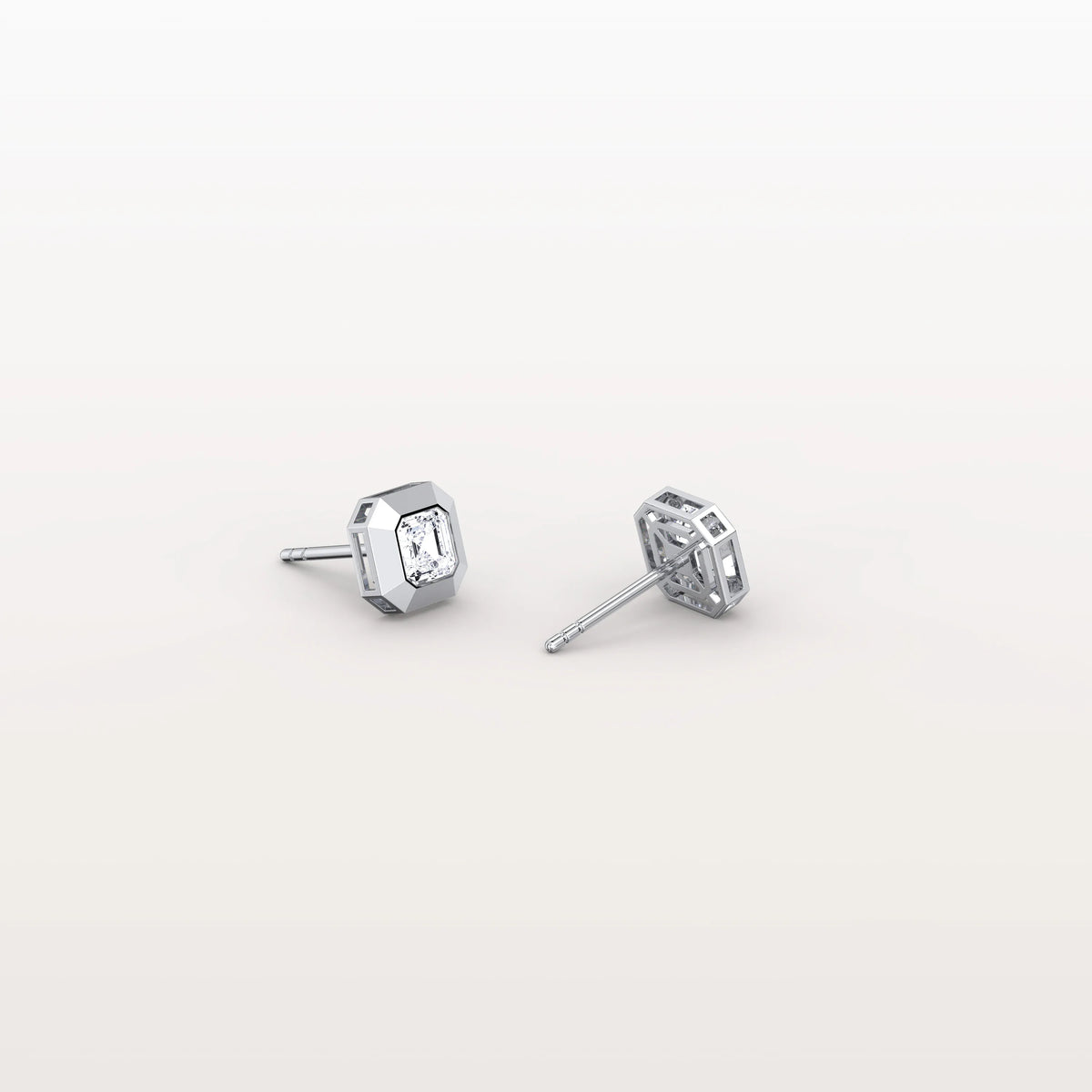 Ethical Lab Grown Asscher Cut Ear Studs In 14K Solid Gold/Platinum - Earrings