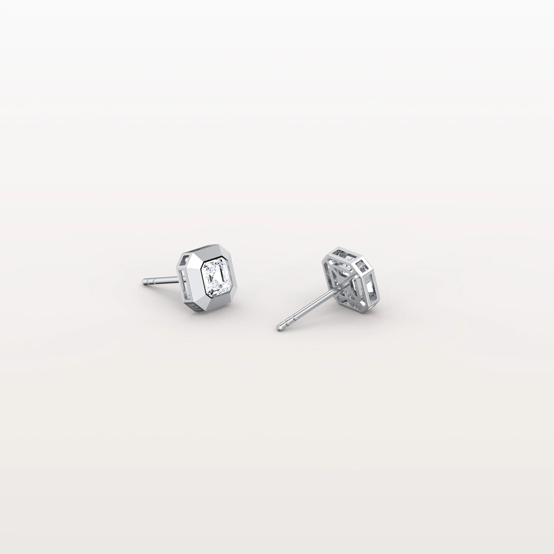 Ethical Lab Grown Asscher Cut Ear Studs In 14K Solid Gold/Platinum - Earrings