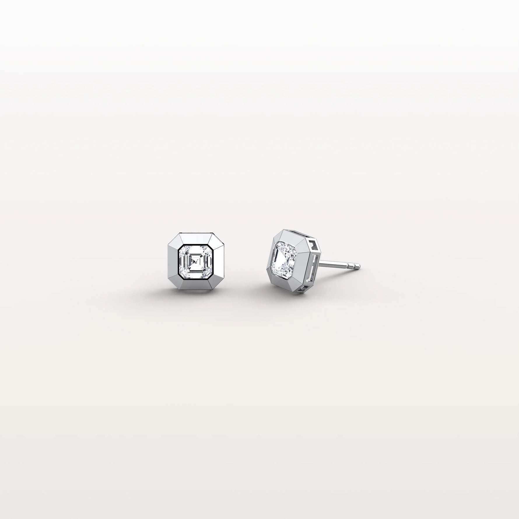 Ethical Lab Grown Asscher Cut Ear Studs In 14K Solid Gold/Platinum - Earrings