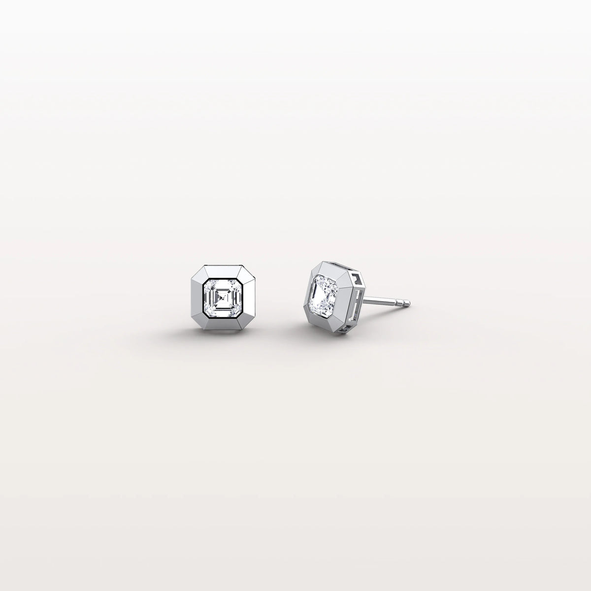 Ethical Lab Grown Asscher Cut Ear Studs In 14K Solid Gold/Platinum - Earrings