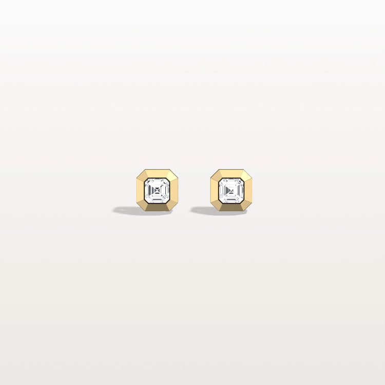 Ethical Lab Grown Asscher Cut Ear Studs In 14K Solid Gold/Platinum - Earrings