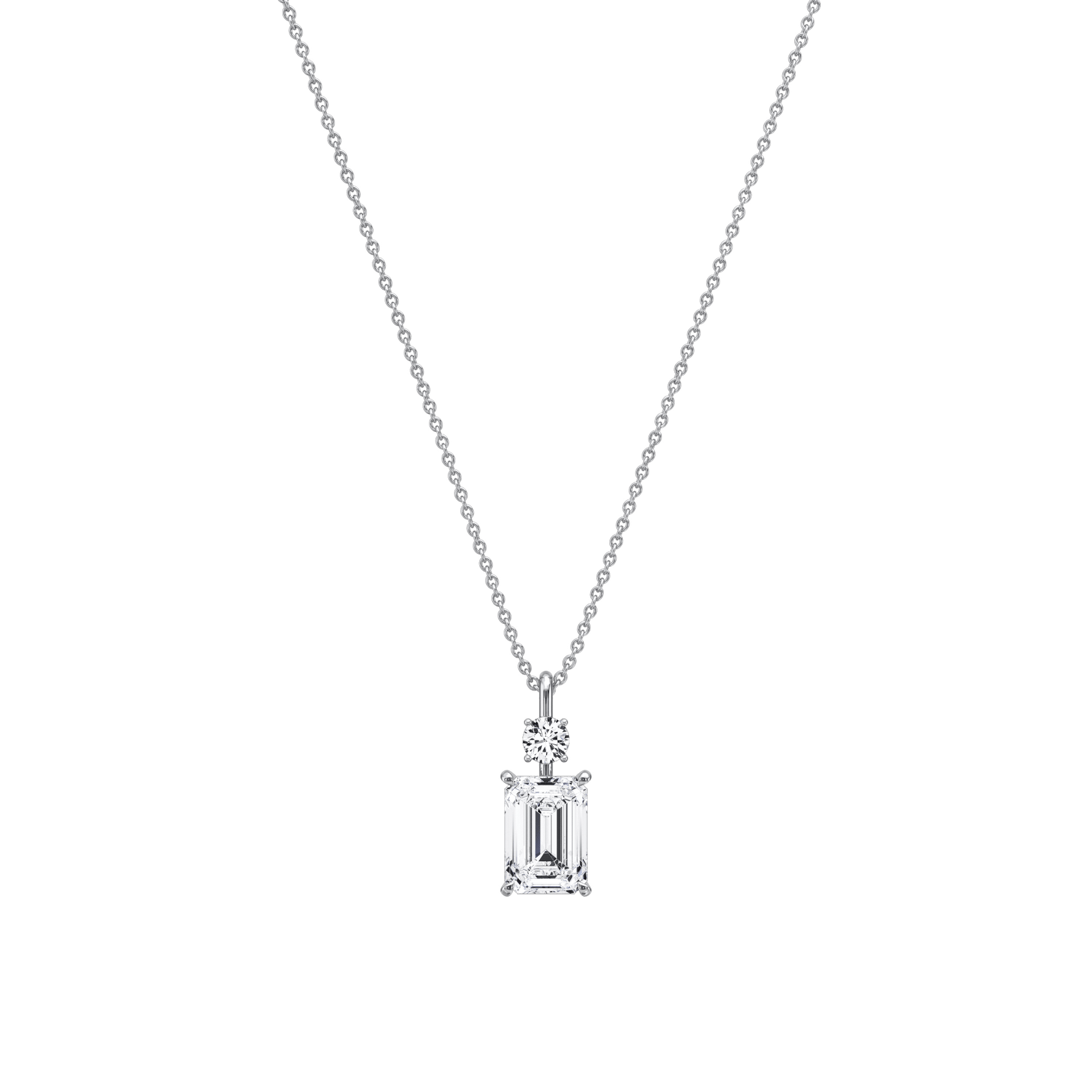 1CT Emerald Cut Lab Diamond Pendant Necklace In 14K Solid Gold/Platinum - Necklaces
