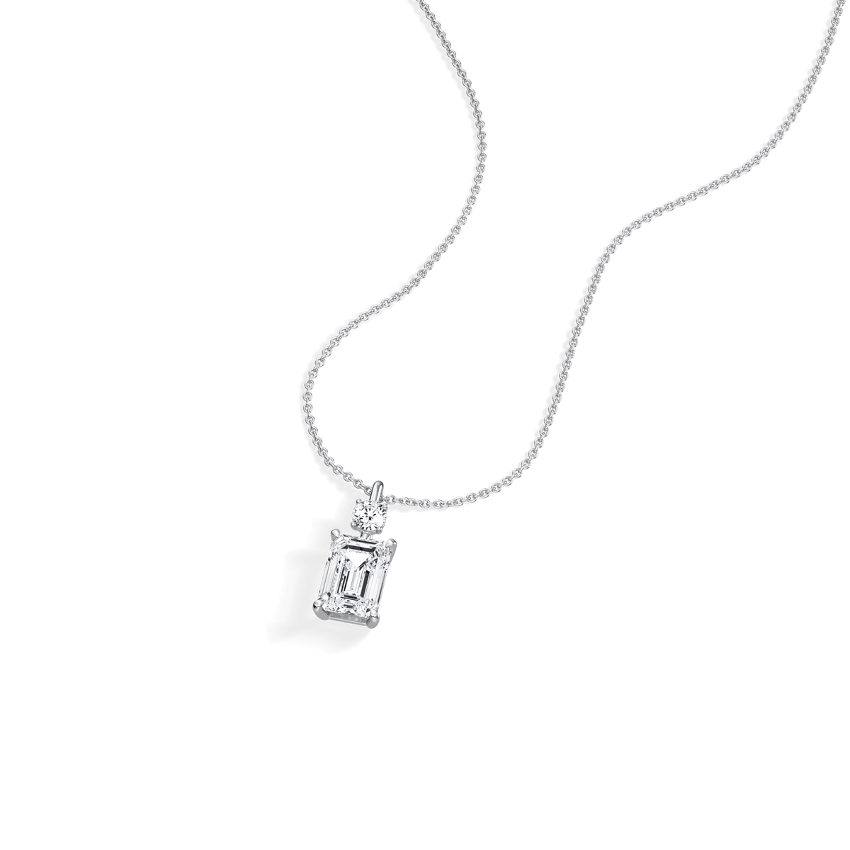 1CT Emerald Cut Lab Diamond Pendant Necklace In 14K Solid Gold/Platinum - Necklaces