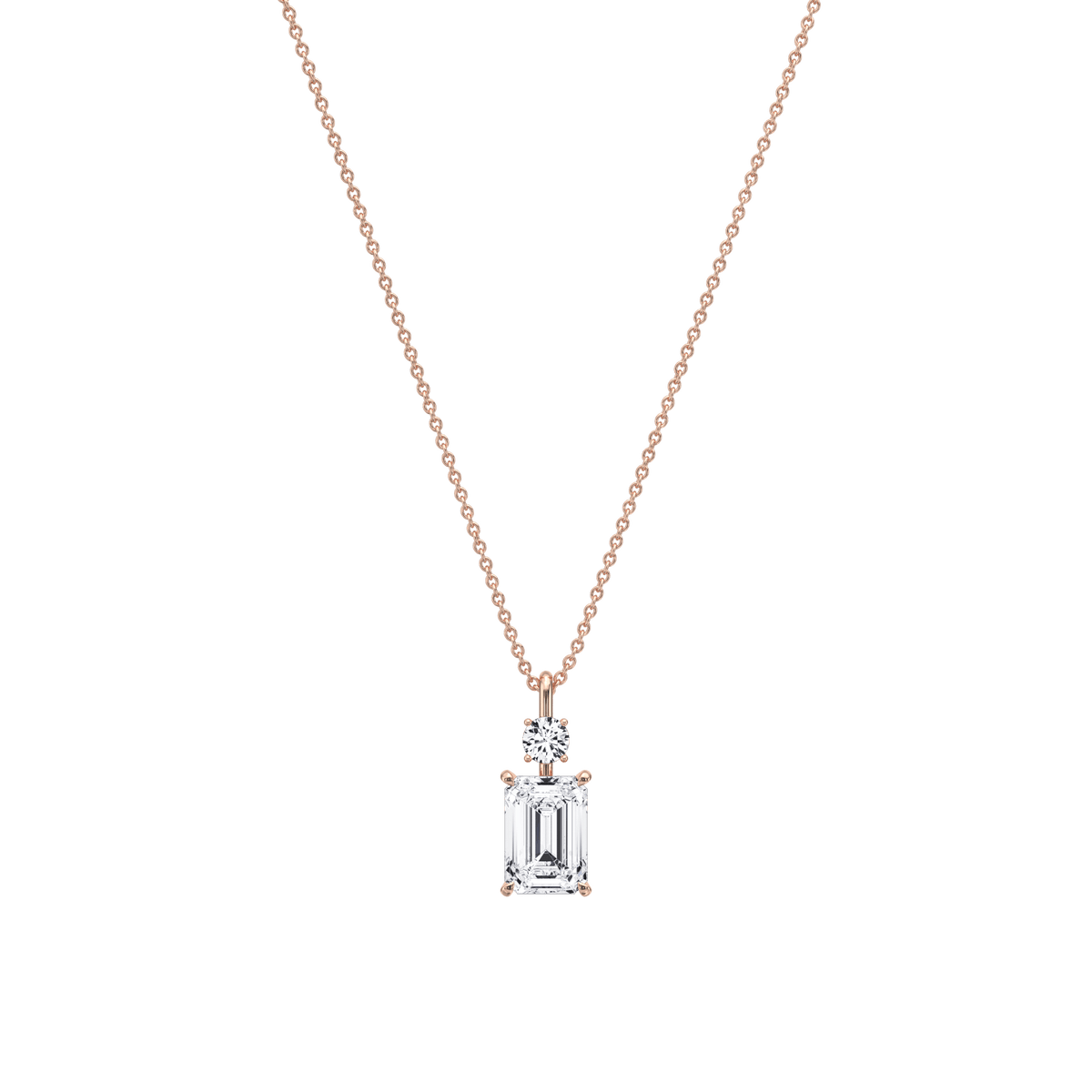 1CT Emerald Cut Lab Diamond Pendant Necklace In 14K Solid Gold/Platinum - Necklaces