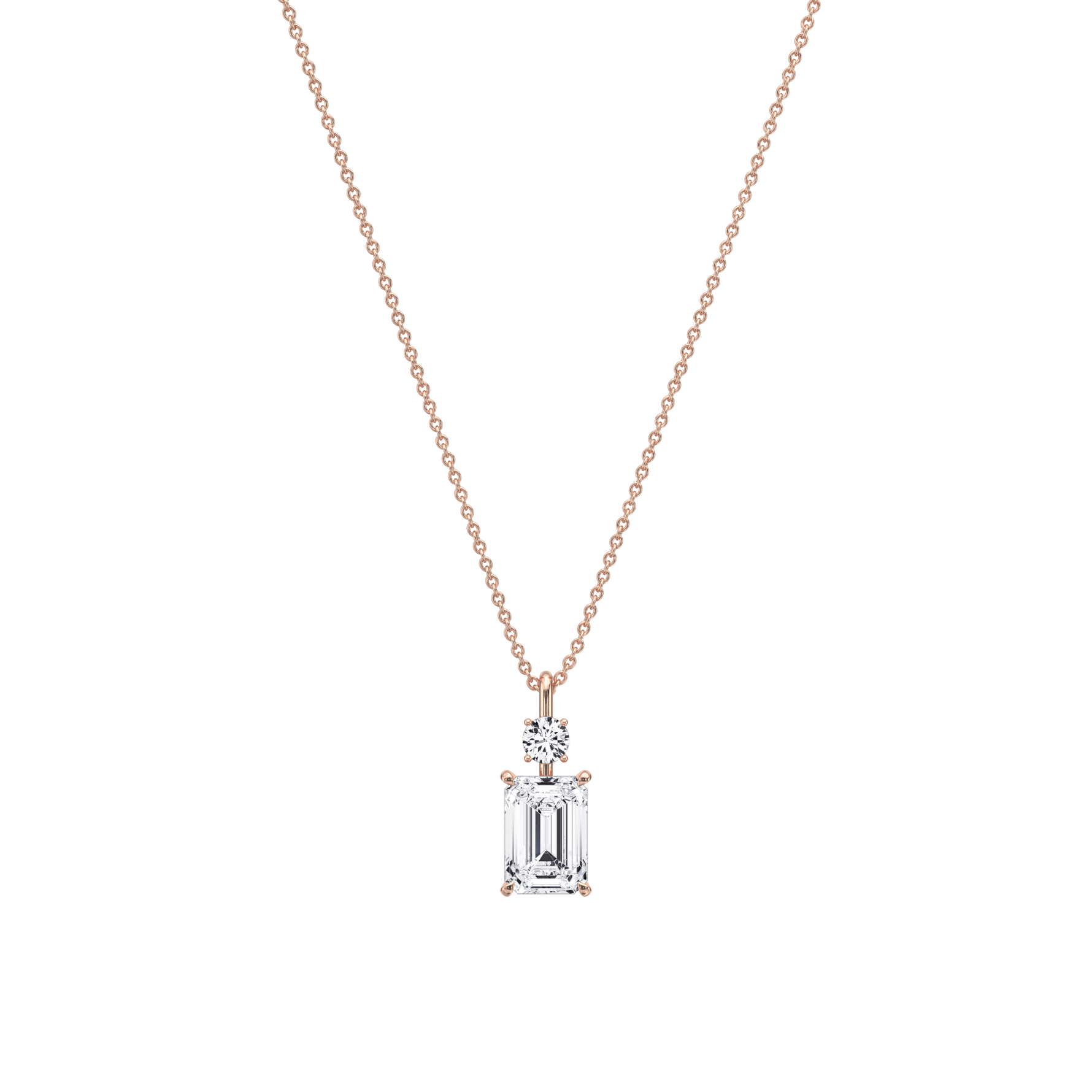 1CT Emerald Cut Lab Diamond Pendant Necklace In 14K Solid Gold/Platinum - Necklaces