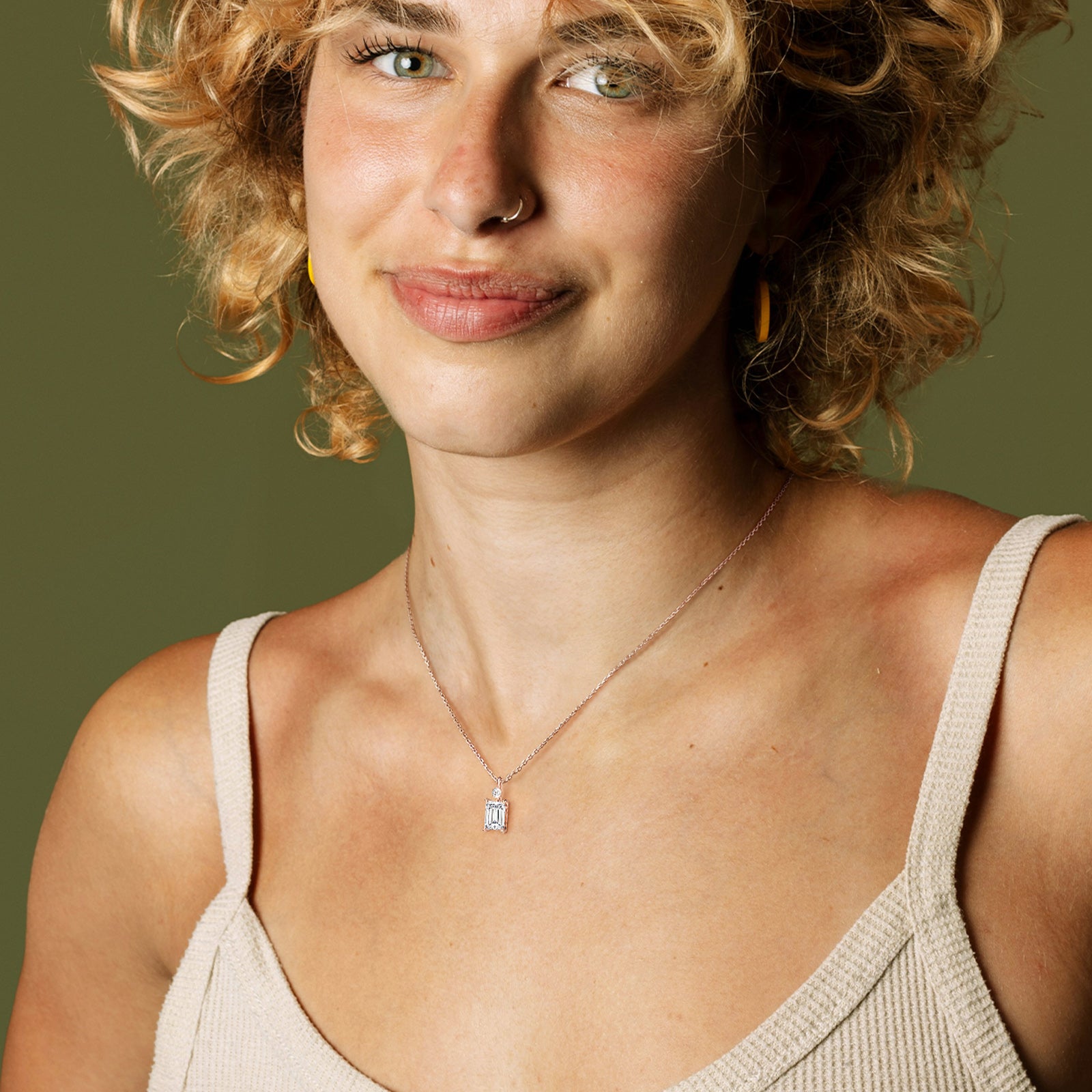 1CT Emerald Cut Lab Diamond Pendant Necklace In 14K Solid Gold/Platinum - Necklaces